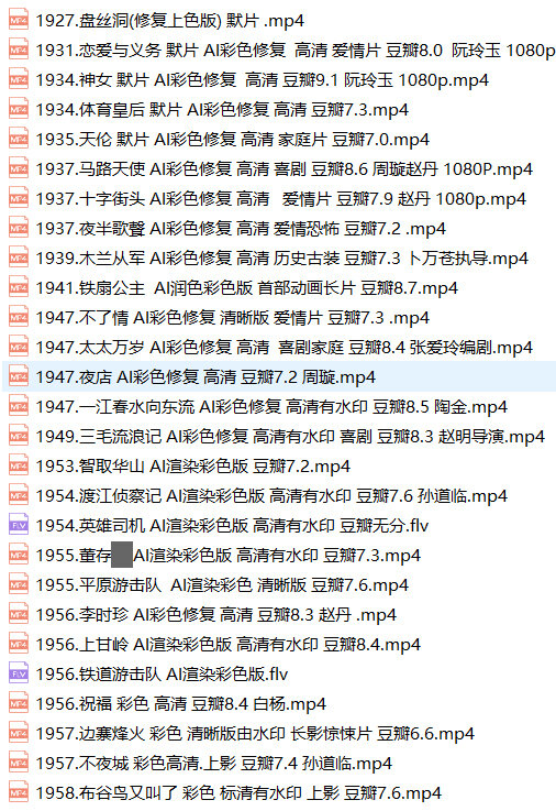 中国百年电影彩色版102部国产老电影红色电影民国电影