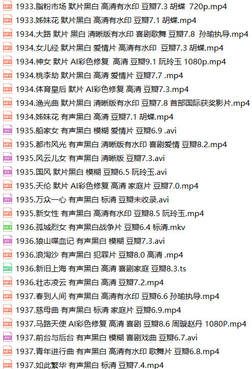 民国老电影108部阮玲玉周璇陶金胡蝶国产老片