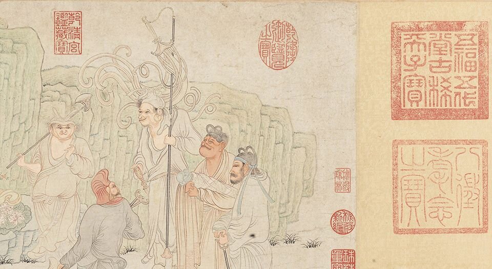 十六罗汉图卷.明.吴彬画.明万历十九年绘.51888X2827像素.大都会艺术博物馆藏