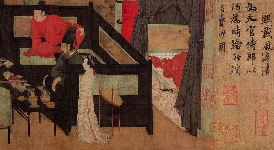 韩熙载夜宴图.五代.顾闳中作.宋摹本.绢本设色.95930X3981像素.北京故宮博物院藏