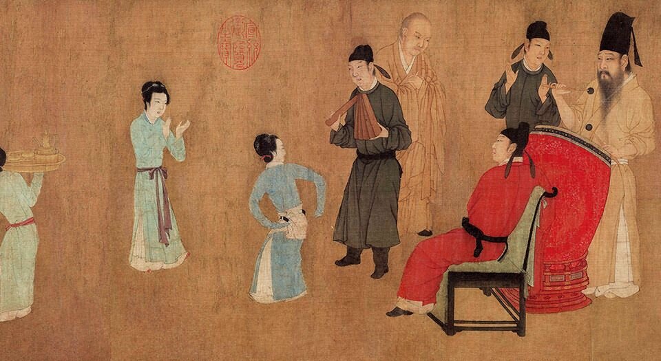 韩熙载夜宴图.五代.顾闳中作.宋摹本.绢本设色.95930X3981像素.北京故宮博物院藏