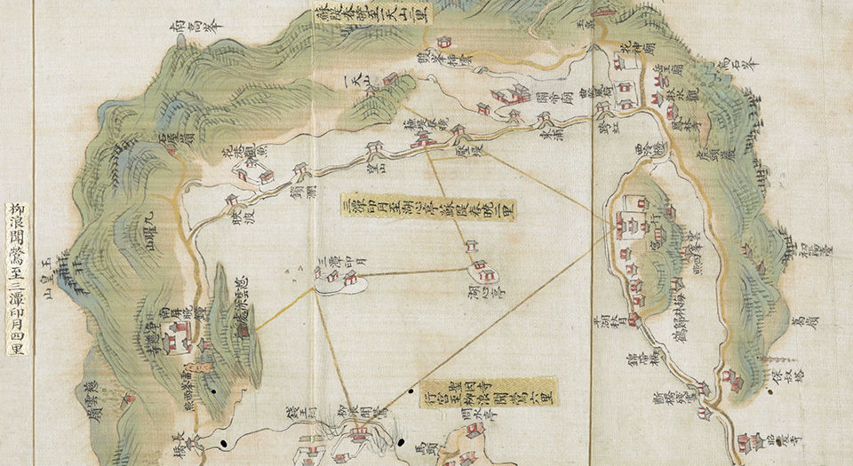 自杭州行宫游西湖道里图说.五幅.清乾隆16年彩绘绢本