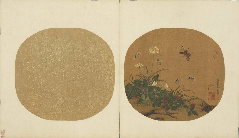 宋元名人花鸟合璧画册. 十二开. 绢本设色
