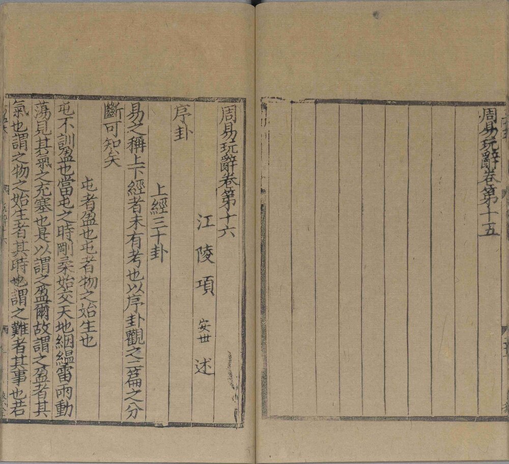周易玩辞. 十六卷. 宋. 项安世. 撰. 南宋宁宗时期江陵项氏建安书院刊本