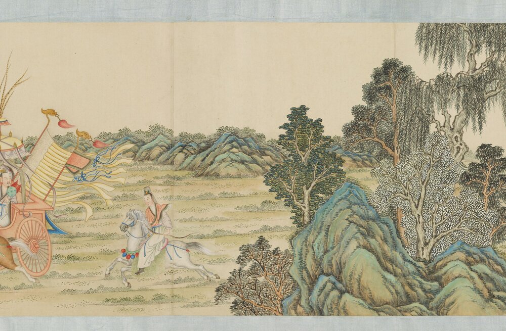摹顾恺之洛神图卷. 清. 丁观鹏. 绘. 纸本设色(28.1x587.5 厘米)清乾隆十九年