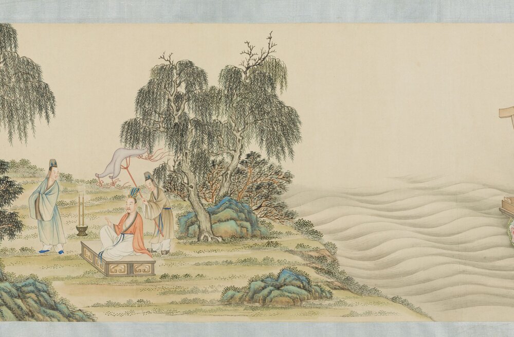 摹顾恺之洛神图卷. 清. 丁观鹏. 绘. 纸本设色(28.1x587.5 厘米)清乾隆十九年