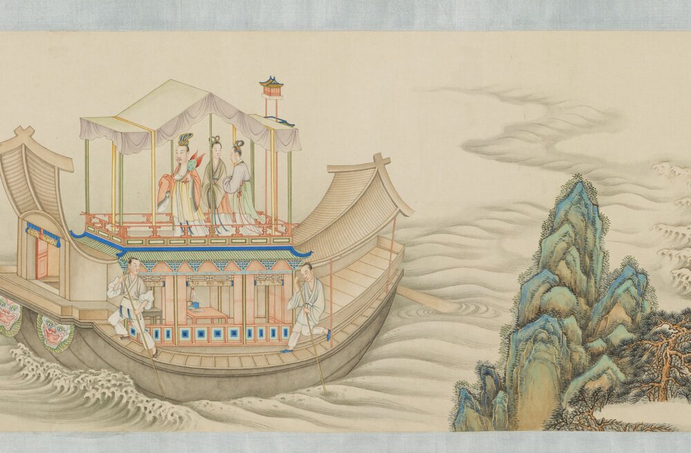 摹顾恺之洛神图卷. 清. 丁观鹏. 绘. 纸本设色(28.1x587.5 厘米)清乾隆十九年