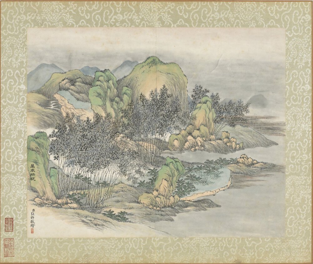 元春集万图册. 十二开. 清. 弘旿画. 纸本设色(25.2x31.1 厘米)