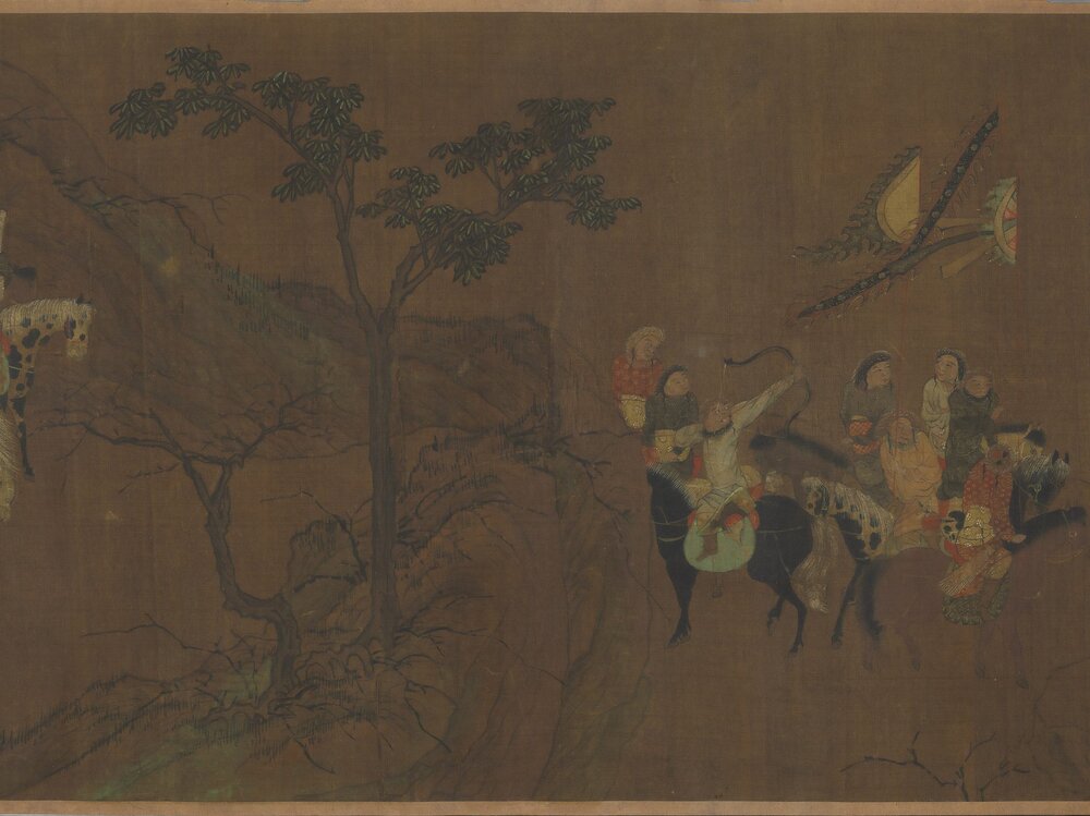 元人猎骑图卷. 绢本设色(29.8x283 厘米)