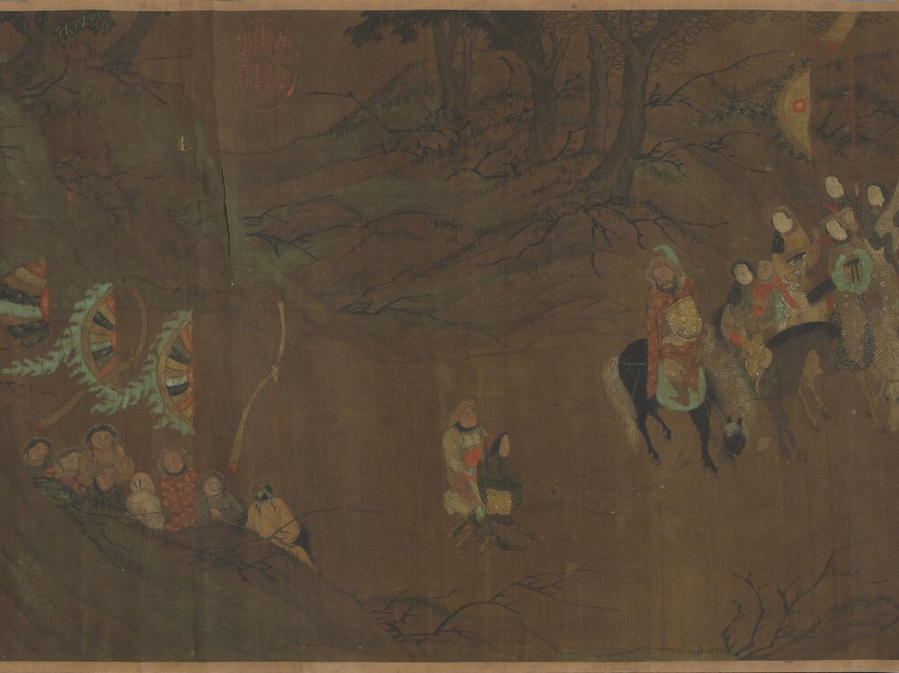 元人猎骑图卷. 绢本设色(29.8x283 厘米)
