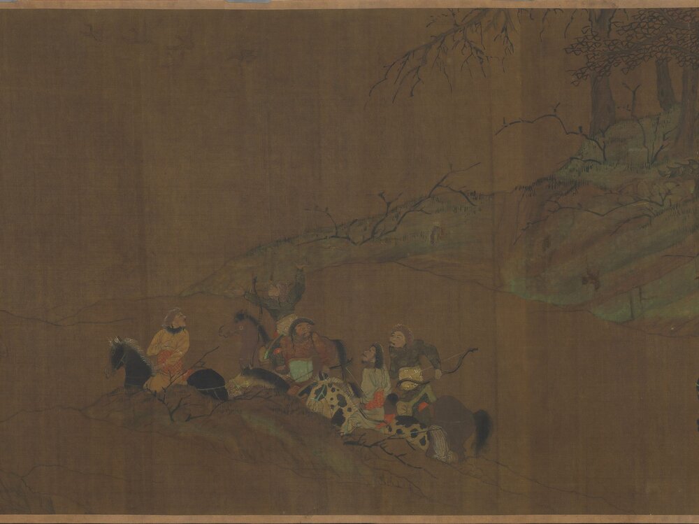 元人猎骑图卷. 绢本设色(29.8x283 厘米)