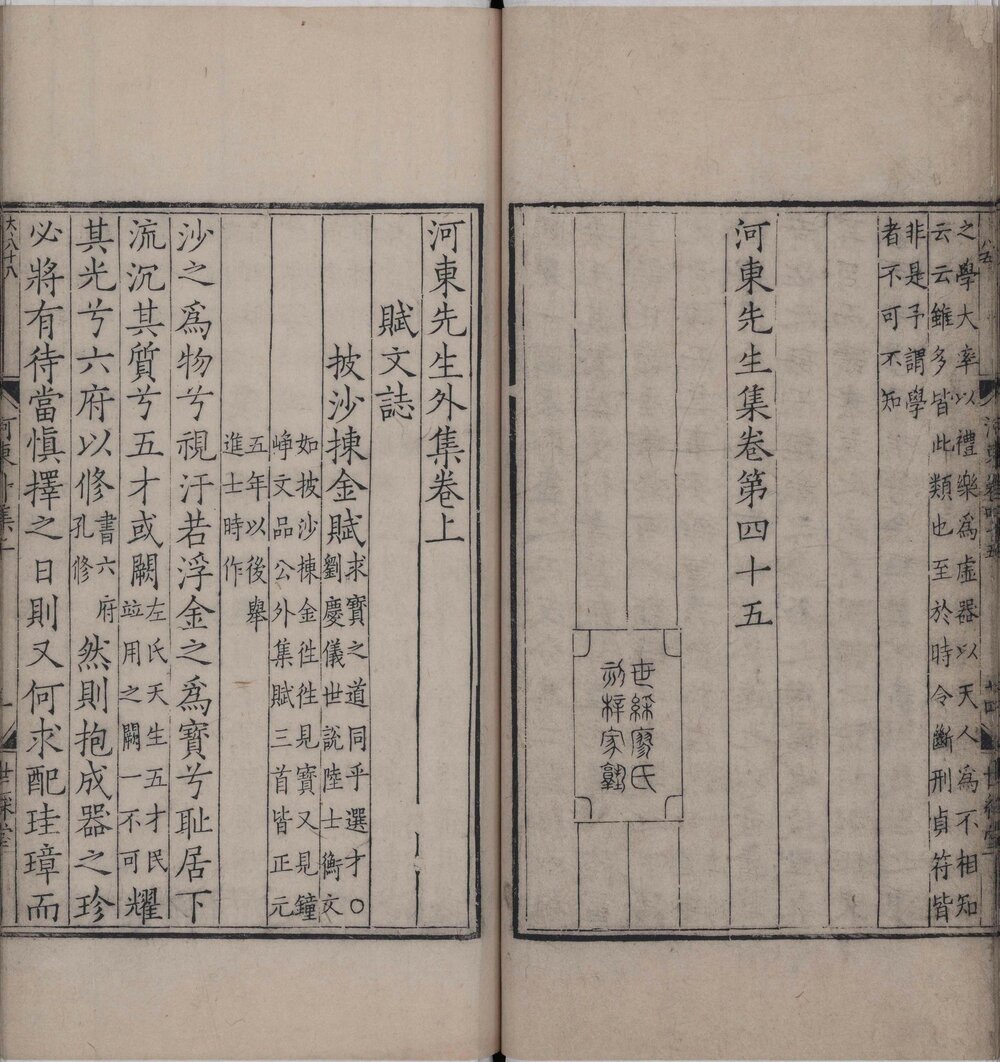 河东先生集. 四十五卷. 外集二卷. 唐. 柳宗元撰. 宋咸淳时期廖莹中世彩堂刊本