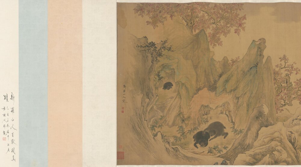 百兽图卷. 清. 华嵒作. 绢本设色(109.7x1000 厘米)