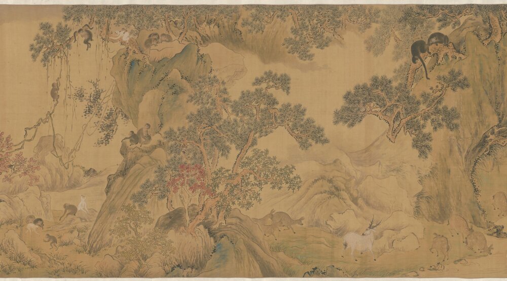 百兽图卷. 清. 华嵒作. 绢本设色(109.7x1000 厘米)