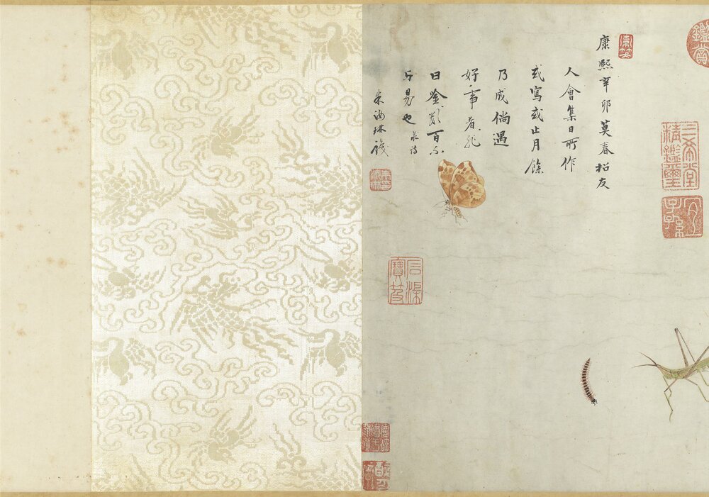 草虫图卷. 清. 朱汝琳画. 纸本设色（28.4x410.2 厘米）清康熙五十年