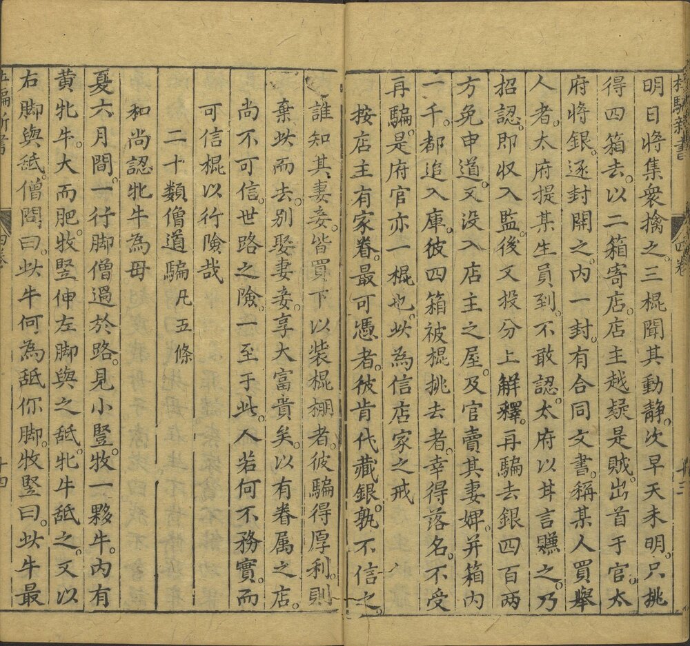 新刻江湖历览杜骗新书. 四卷. 明. 张应俞撰. 明万历时期书林存仁堂陈怀轩刊本