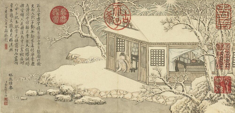 人物事迹十二帧册. 清. 金廷标画. 纸本设色(19.3x39.8 厘米)清乾隆三十二年