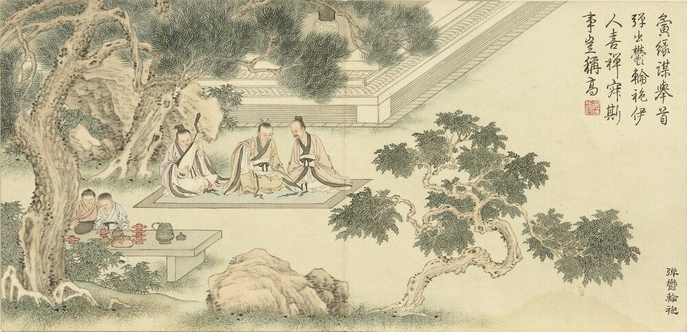 人物事迹十二帧册. 清. 金廷标画. 纸本设色(19.3x39.8 厘米)清乾隆三十二年