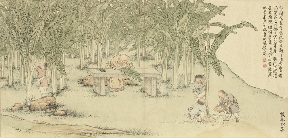 人物事迹十二帧册. 清. 金廷标画. 纸本设色(19.3x39.8 厘米)清乾隆三十二年