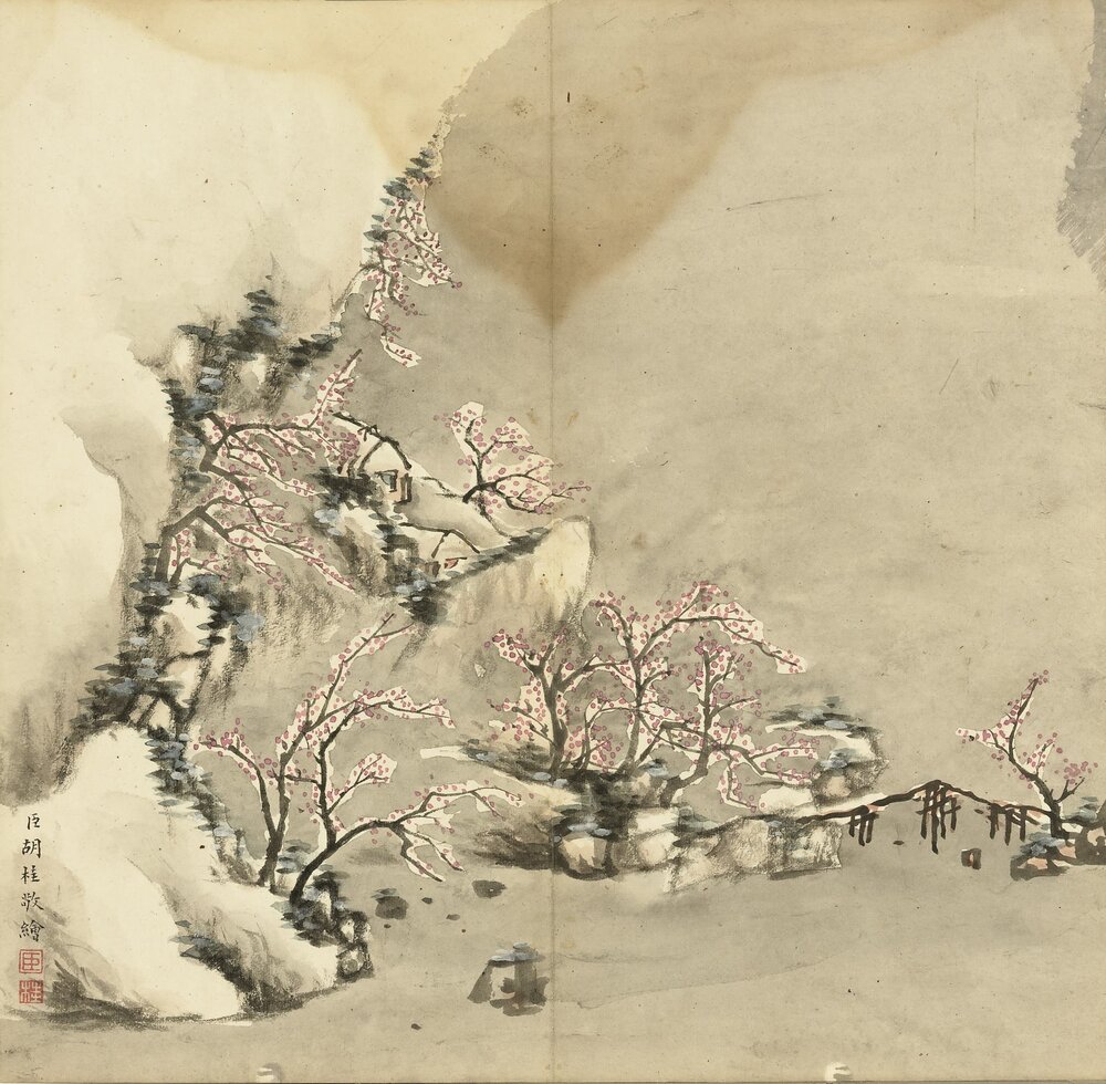 四时山水图册(春台积翠. 夏山溪桥. 秋宇澄空. 冬岩贞静)清. 胡桂绘. 纸本设色(30.9x31.7 厘米)