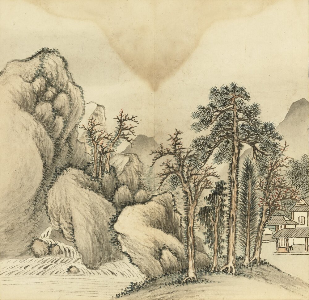 四时山水图册(春台积翠. 夏山溪桥. 秋宇澄空. 冬岩贞静)清. 胡桂绘. 纸本设色(30.9x31.7 厘米)