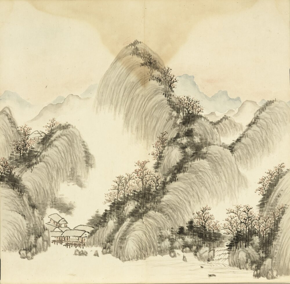 四时山水图册(春台积翠. 夏山溪桥. 秋宇澄空. 冬岩贞静)清. 胡桂绘. 纸本设色(30.9x31.7 厘米)