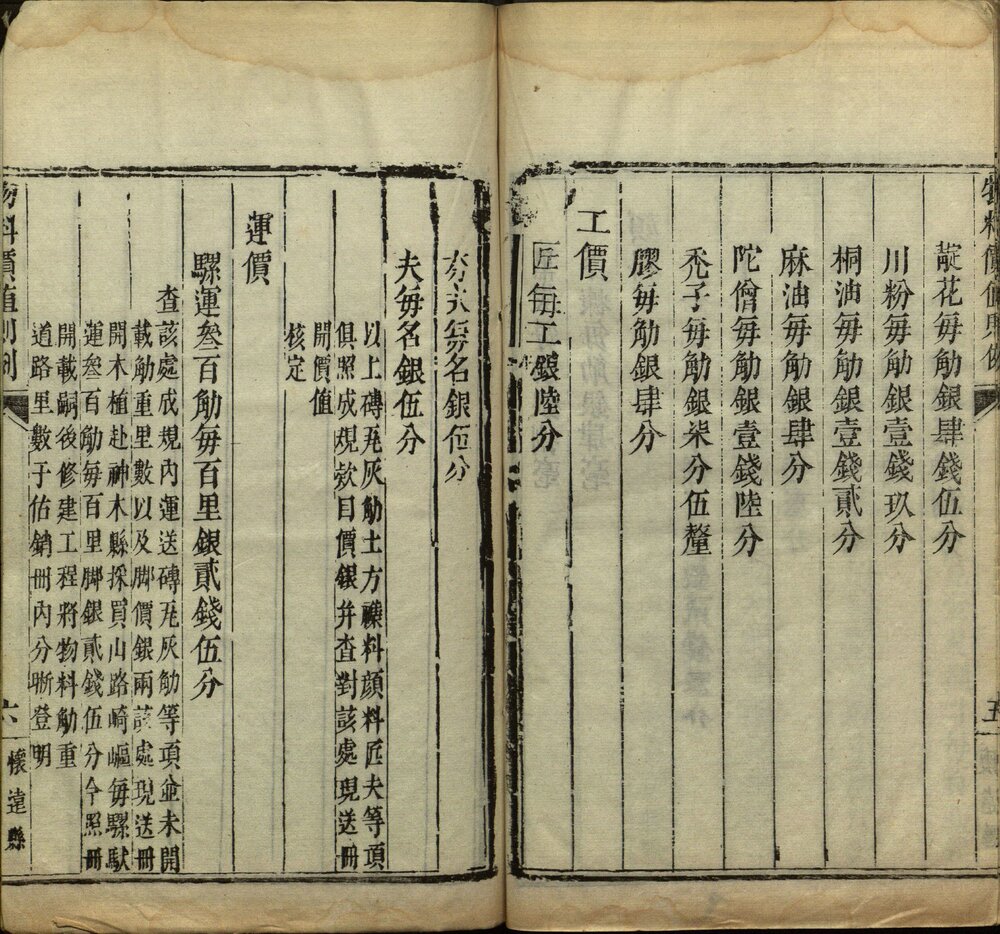 钦定物料价值则例(陕西省)十二卷. 清. 陈宏谋等奉敕编. 清乾隆三十三年工部刊本
