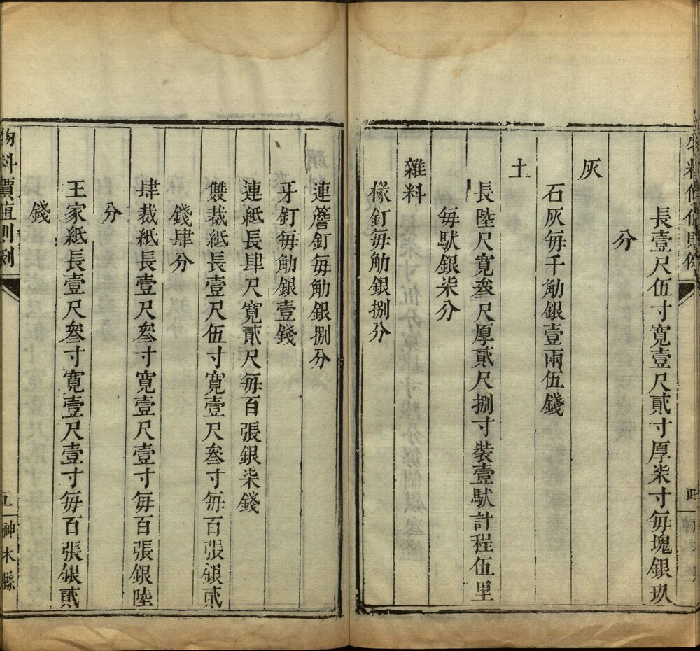 钦定物料价值则例(陕西省)十二卷. 清. 陈宏谋等奉敕编. 清乾隆三十三年工部刊本