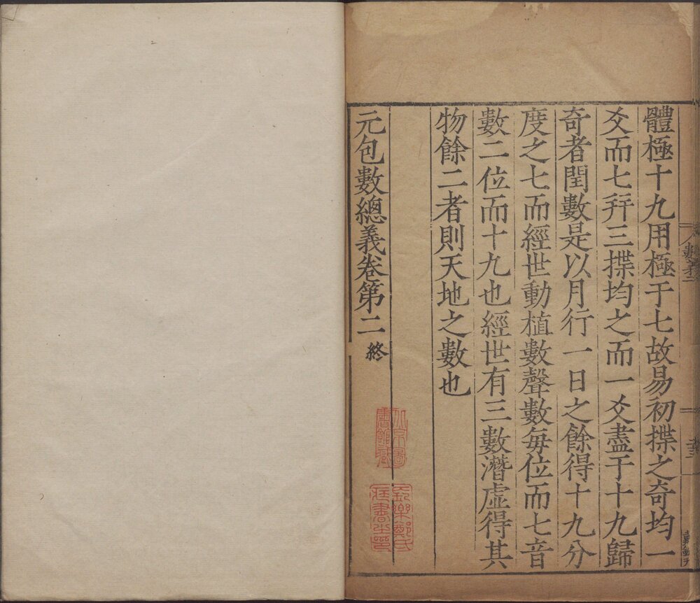 元包经传. 五卷. 北周. 卫元嵩. 撰. 唐. 苏源明. 传. 李江. 注. 附元包数总义二卷. 宋. 张行成. 撰. 明覆刊宋绍兴三十一年蜀大字本