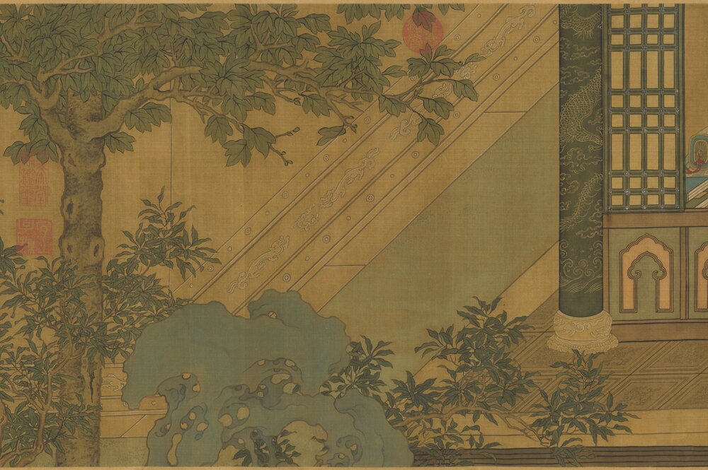 麟趾图卷. 传唐. 周昉绘. 绢本设色(39.6x327.7 厘米)