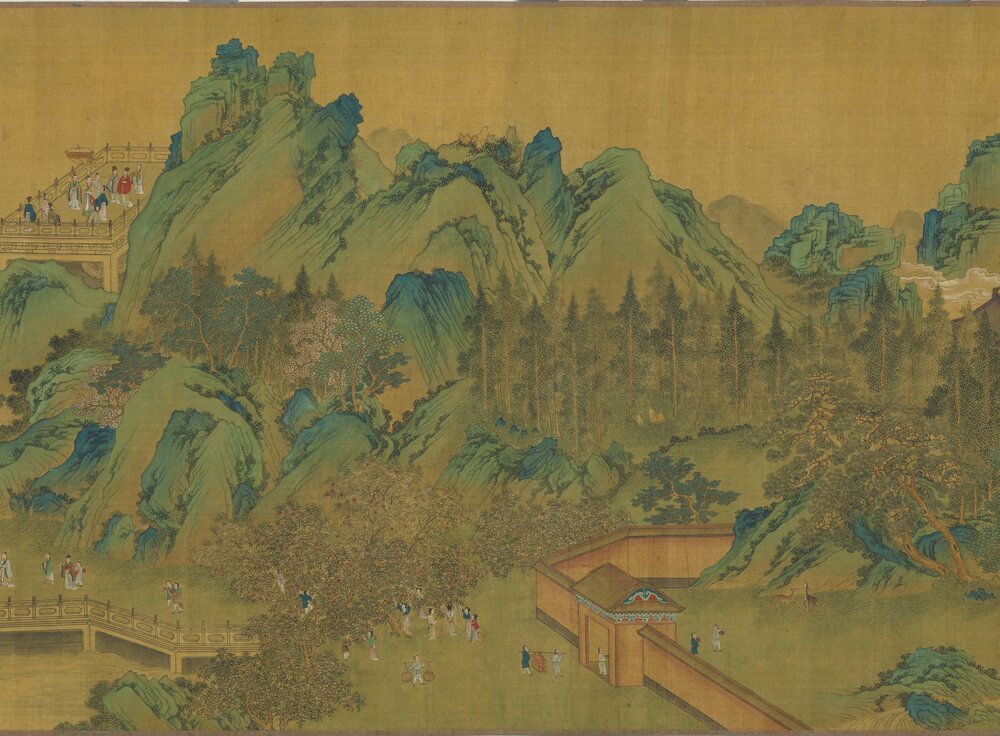 蟠桃仙会图卷. 明. 仇英(款)绘. 绢本设色(40x440.5 厘米)