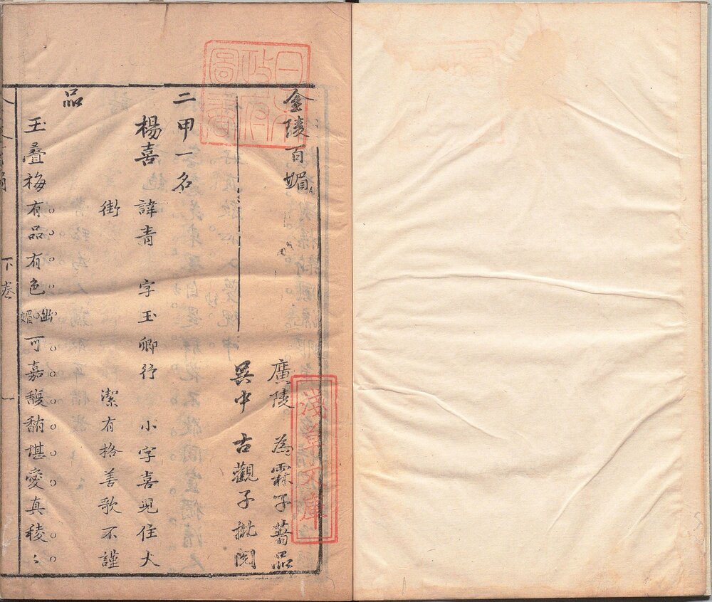 金陵百媚. 二卷. 图一卷. 明. 为霖子. 撰. 冯梦龙. 评. 明万历四十六年序阊门钱益吾萃奇馆刊本