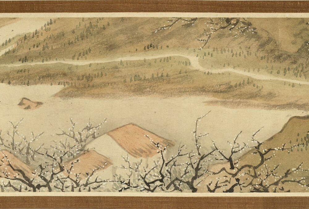 采梅图小手卷. 清. 金廷标绘. 纸本设色(7x128 厘米)