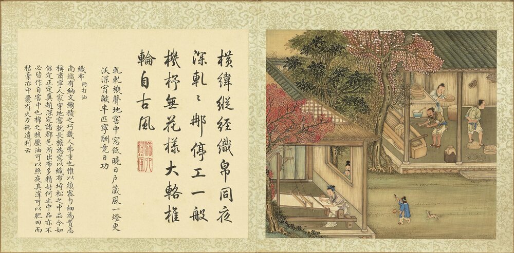 御题棉花图. 二册. 清. 方观承. 恭进. 绢本设色(24.8x25.5 厘米)清乾隆时期绘本