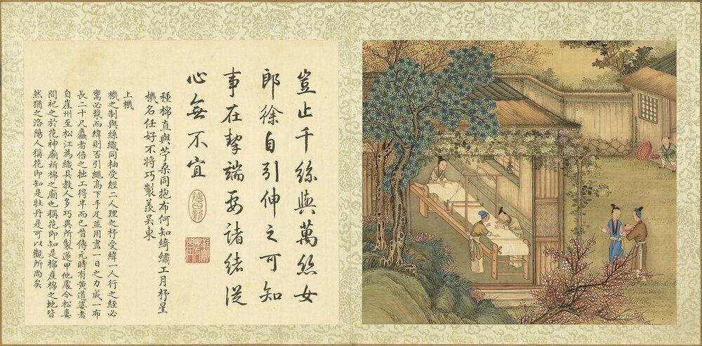 御题棉花图. 二册. 清. 方观承. 恭进. 绢本设色(24.8x25.5 厘米)清乾隆时期绘本