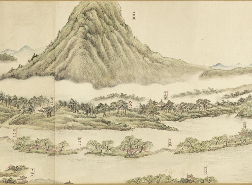 西湖十景图卷. 清. 董邦达绘. 纸本设色（41.7x361.8 厘米）