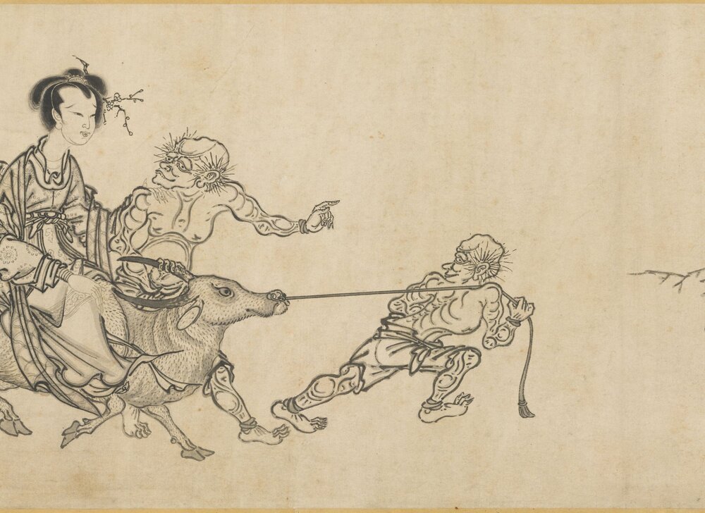 钟馗送嫁图卷. 传元. 王振鹏. 绘. 纸本墨笔(27.5x298.2 厘米)