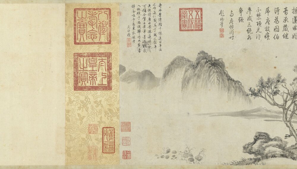采莲图卷. 明. 唐寅. 绘. 纸本墨笔 (35x520.7 厘米). 明正德十五年