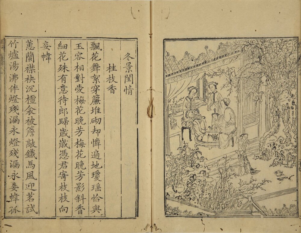 顾仲方百咏图谱. 二卷. 笔花楼新声(新词图谱). 一卷. 明. 顾正谊绘. 明万历二十六年安正堂刘双松刊本