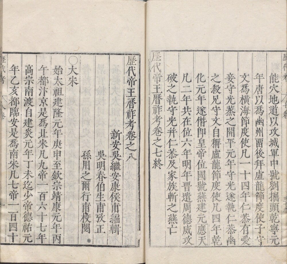 历代帝王历祚考. 八卷. 附国系之图. 年表. 音释各一卷. 明. 吴继安撰. 明万历二十九年新安吴氏季园原刊本