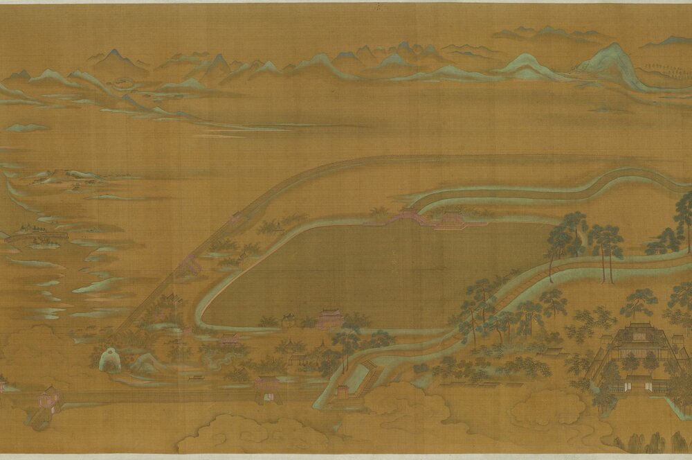 越王宫殿图卷. 清. 佚名绘. 绢本设色(50.4x608.8 厘米)