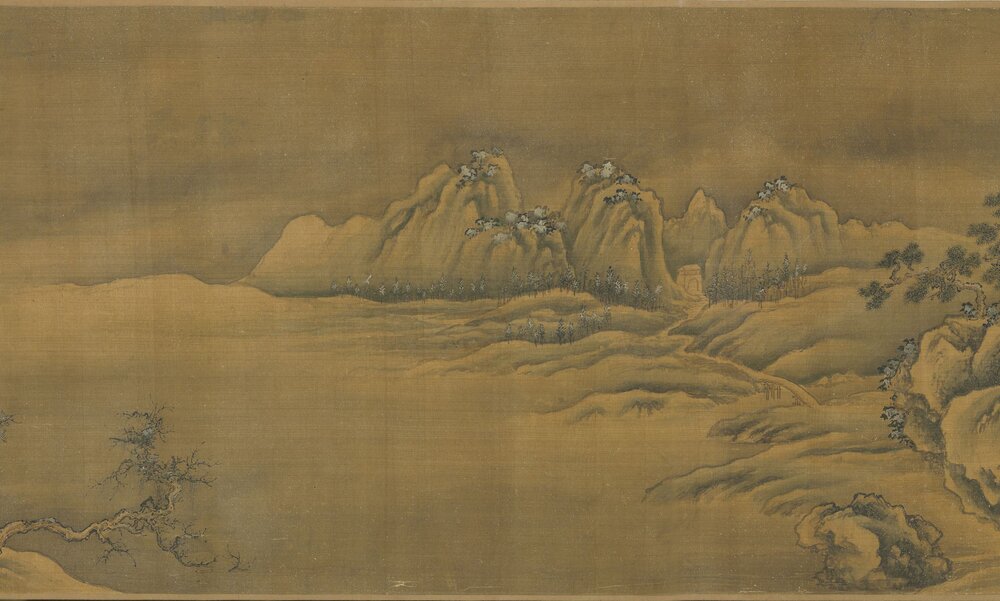 渔村小雪图卷. 宋. 王诜绘. 绢本设色(32.4x220.3 厘米)