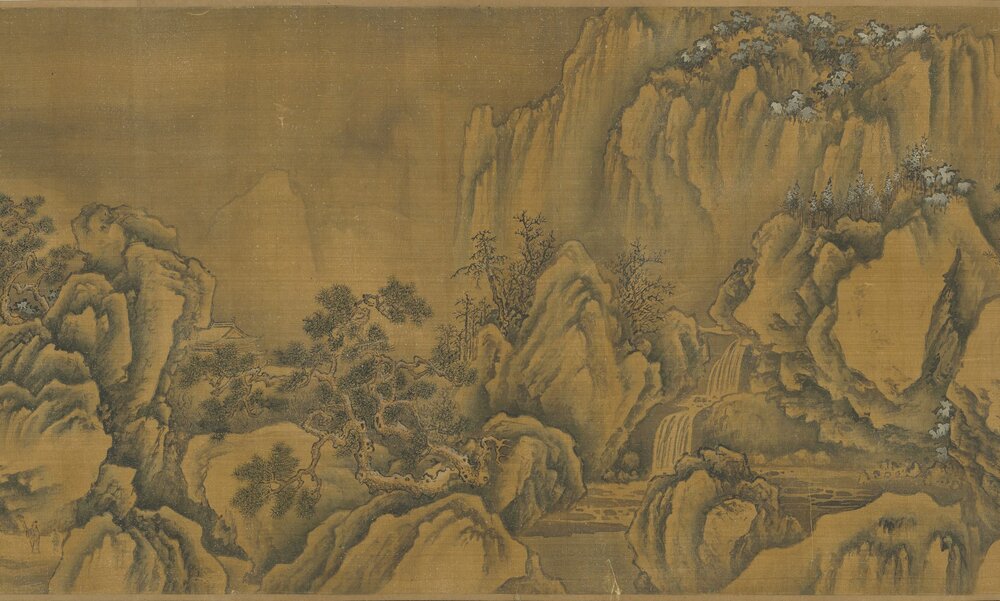 渔村小雪图卷. 宋. 王诜绘. 绢本设色(32.4x220.3 厘米)
