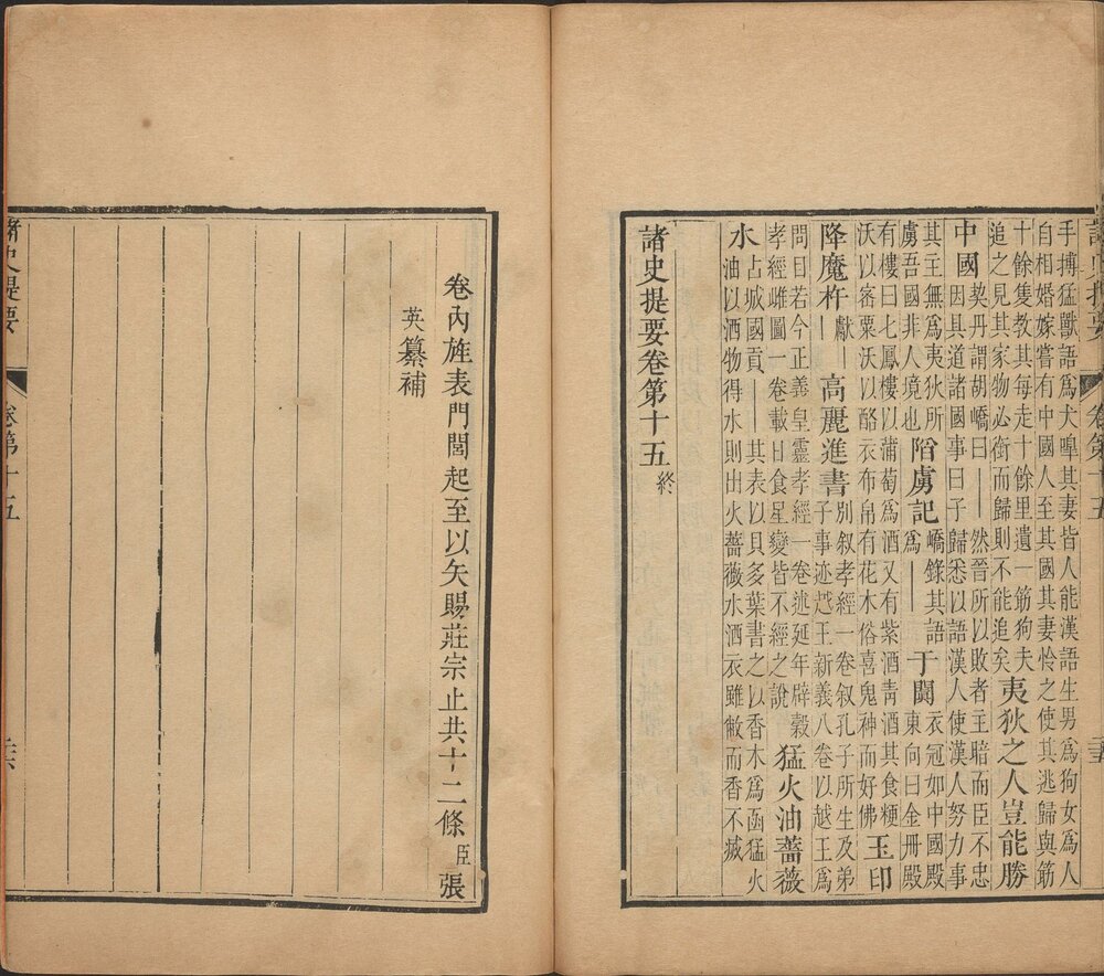 诸史提要. 十五卷. 宋. 钱端礼. 纂. 清. 张英奉敕补纂. 清康熙五十二年武英殿刊本