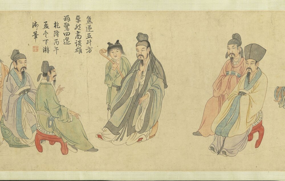 饮中八仙图卷. 旧传元. 任仁发绘. 纸本设色.74917x3638 像素