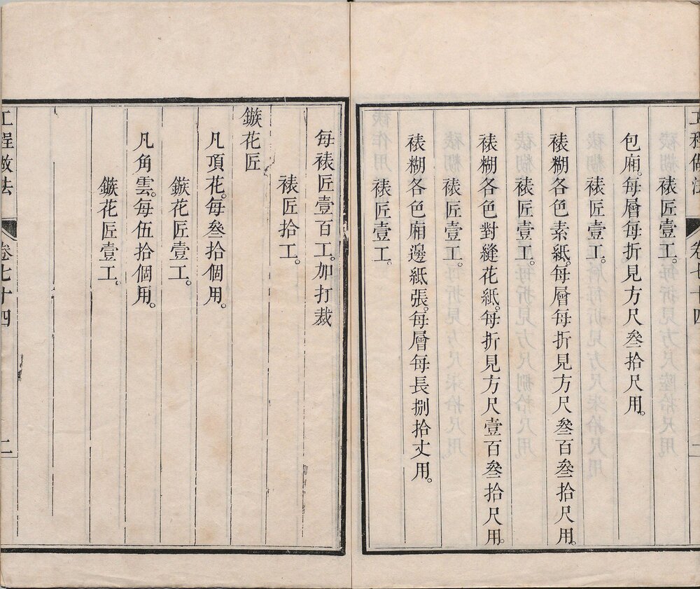 工程做法. 清. 允礼等纂修. 总七十四卷. 首一卷. 内庭工程做法. 物料价值. 清雍正十二年武英殿刊本
