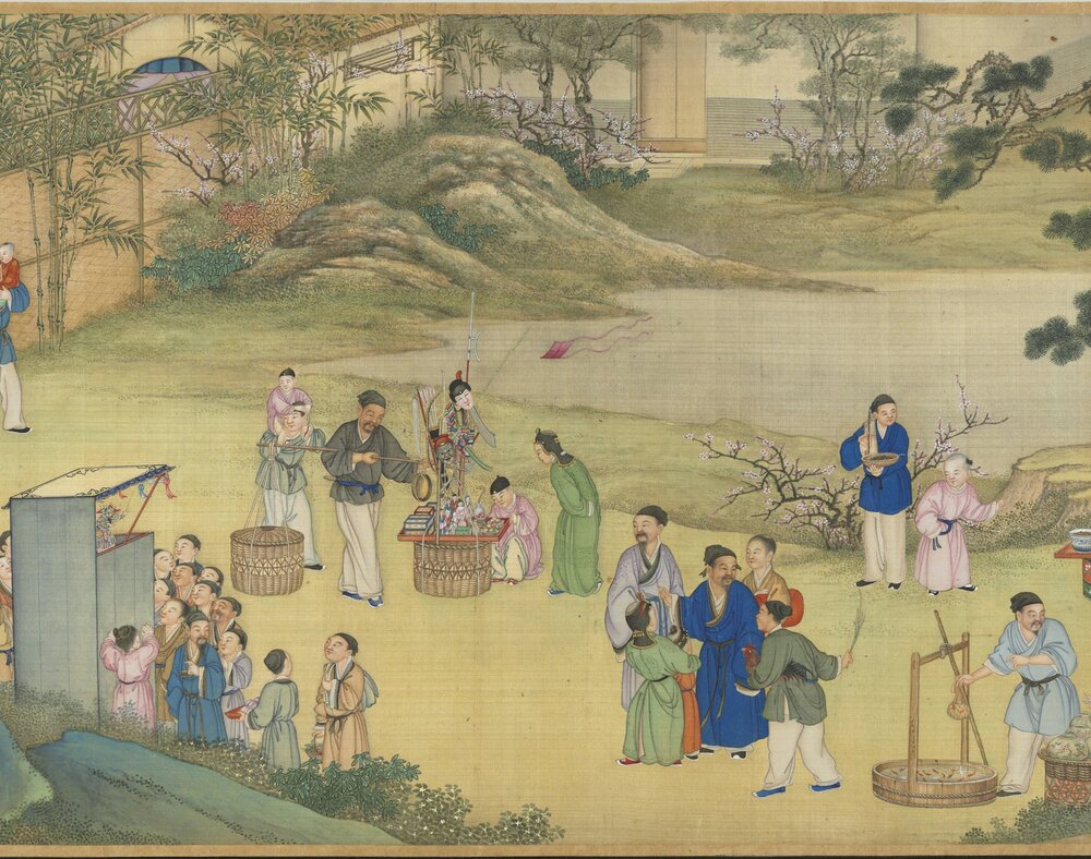 太平春市图卷. 清. 丁观鹏绘. 绢本设色.39948x4444 像素. 清乾隆七年