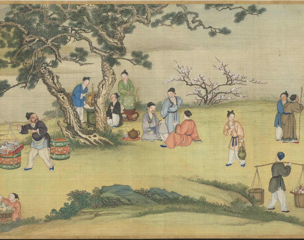 太平春市图卷. 清. 丁观鹏绘. 绢本设色.39948x4444 像素. 清乾隆七年