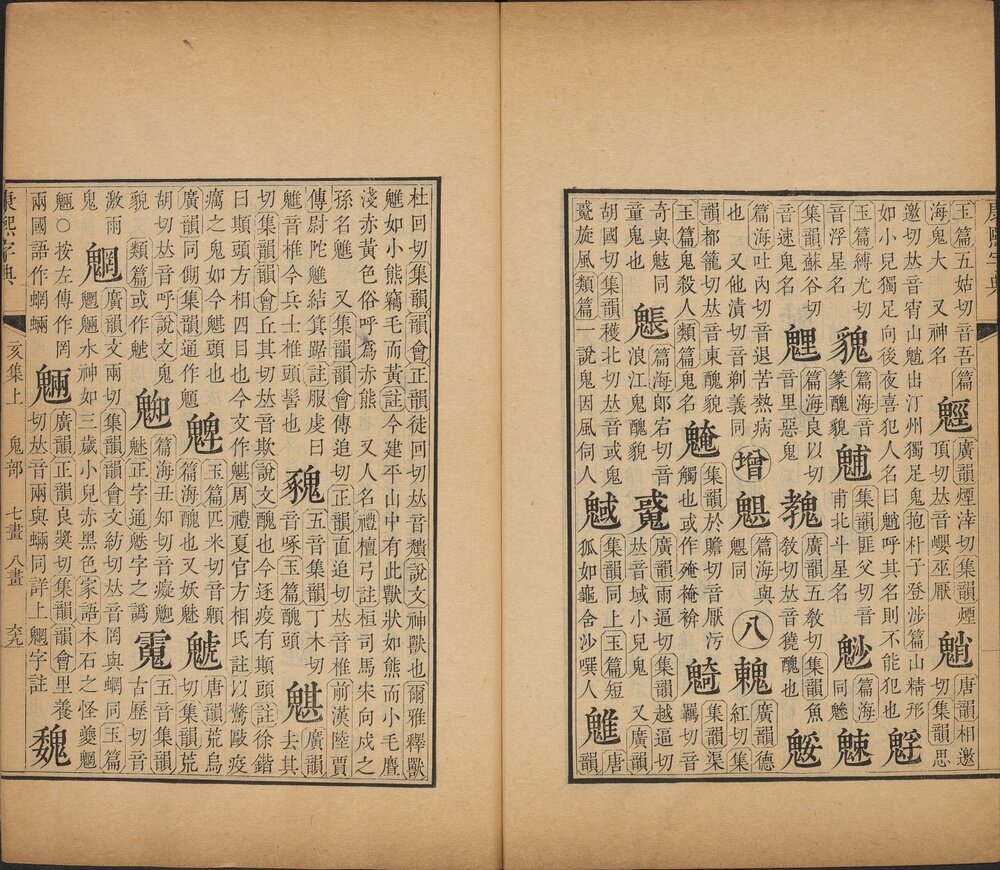 康熙字典. 十二集. 附. 总目. 检字. 辨似. 等韵. 补遗. 备考. 清. 张玉书等纂. 清康熙五十五年内府刊本