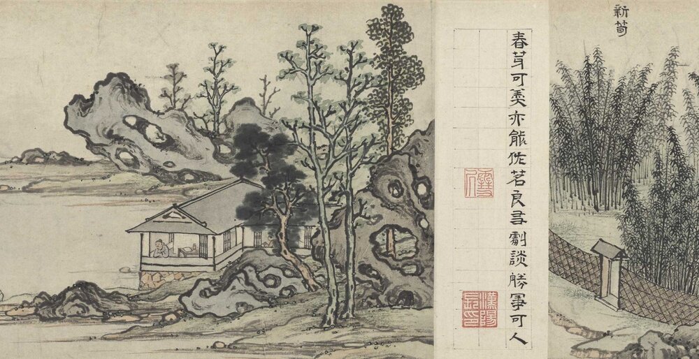 销闲清课图卷. 明. 孙克弘绘. 纸本设色